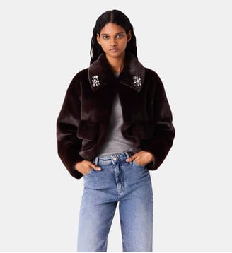 Blouson court en fausse fourrure - Maje - Marron foncé