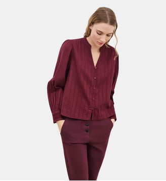 Chemise cbilie - Motif uni - Coton - Caroll - Bordeaux