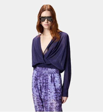 Blouse cropped à capuche et détails transparents - Pinko - Violet