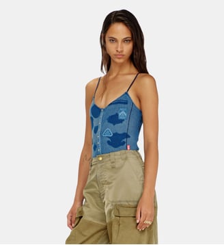 Body en jersey côtelé avec effets patch ombrés - Diesel - Bleu moyen