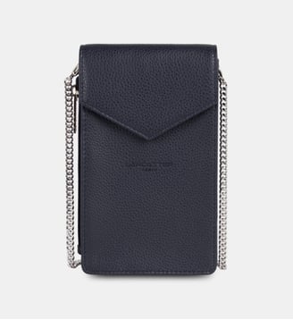 Pochette smartphone Foulonné PM en cuir - Lancaster - Bleu foncé