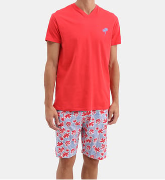 Pyjashort en jersey de coton léger - Palmier rouge - Arthur - Rouge