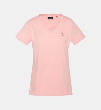 T-shirt col V avec broderie cur - Schott - Rose pâle