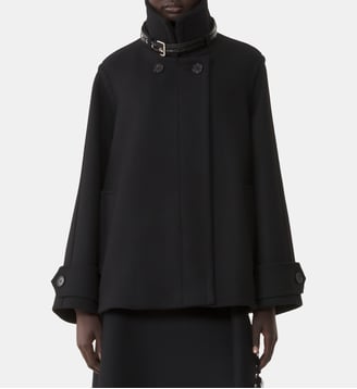 Manteau Court Col Montant En Laine - Lanvin - Noir