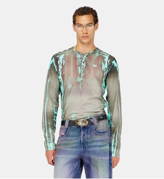Grandad t-shirt en jersey effet cuir craquelé Diesel