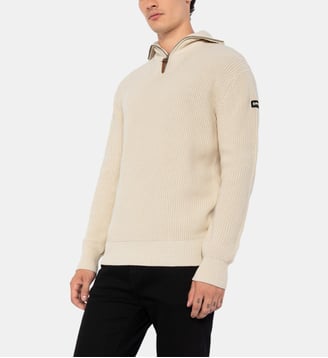 Pull camionneur col zippé - Schott - Off white