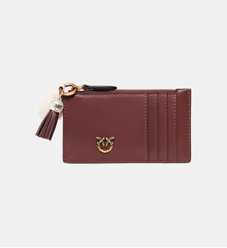 Porte-cartes en cuir avec pompon et gland - Pinko - Marron