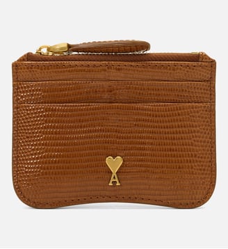Porte-cartes Paris Paris zippé unisexe en cuir embossé lézard - AMI Paris - Cognac