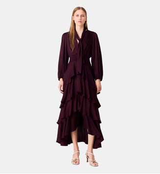 Robe longue à volants - Maje - Bordeaux