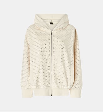 Sweat-shirt zippé à capuche avec strass all-over - Pinko - Beige