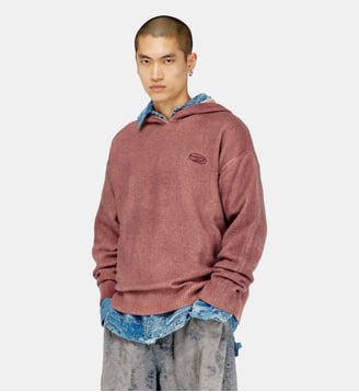 Sweat à capuche double teinture en maille mélangée laine - Diesel - Marron