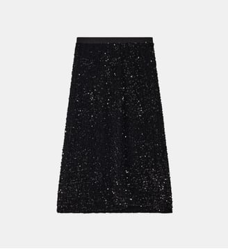 jupe mi-longue à sequins noirs - clelie - Pablo - Noir