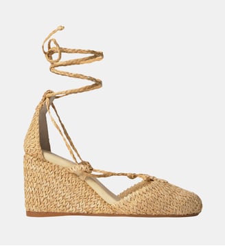 Espadrilles compensées en raphia tressé à lacets CARLY - Castaner - Naturel