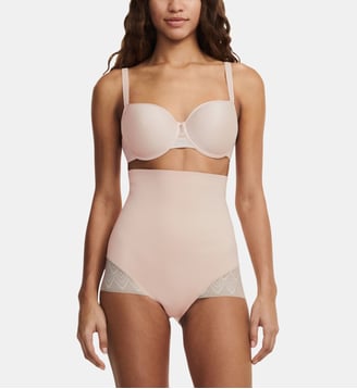 Culotte gainante taille très haute en dentelle - Chantelle - Beige et doré