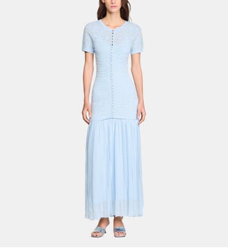 Robe longue en maille perlée - Sandro - Bleu ciel