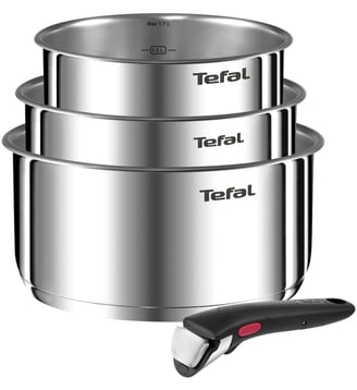 Batterie de cuisine 3 casseroles avec 1 poignée - Tefal - Gris