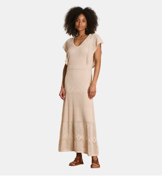 Robe longue en maille pointelle - La Fée Maraboutée - Beige