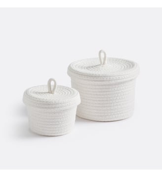 Lot de 2 paniers en coton avec couvercle - La Redoute Interieurs - Blanc écru