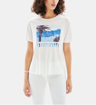 T-shirt tim-palme - Motif imprimé - Coton - Coupe droite - Caroll - Écru