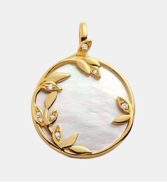 Médaille Or Jaune, Nacre & Diamants Flora Arthus Bertrand