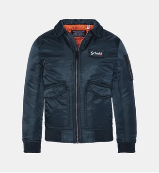 Blouson bomber nylon brillant - Schott - Bleu marine