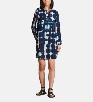 Robe courte ample manches longues - La Fée Maraboutée - Bleu et écru