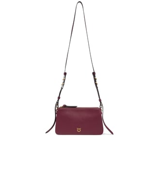 Petit sac à bandoulière mini double bag en cuir - Pinko - Cassis intense et or antique