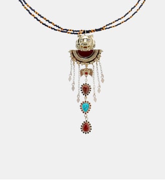 Collier perles avec pendentif tigre et pampilles ARZA - Hipanema - Noir