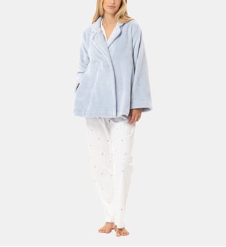 Veste boutonnée en peluche flanelle ESSENTIEL H77A - Lingerie Le Chat - Bleu