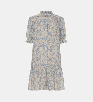 Robe courte à fleurs et volants - ROMIE - Gerard Darel - Bleu ciel