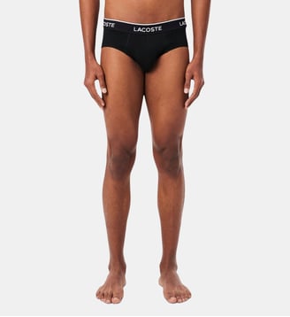 Lot de 3 slips coton uni siglés - Lacoste - Noir et blanc et gris chiné