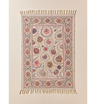 Tapis en coton brodé Flore - XS - Cyrillus - Imprimé fleurs