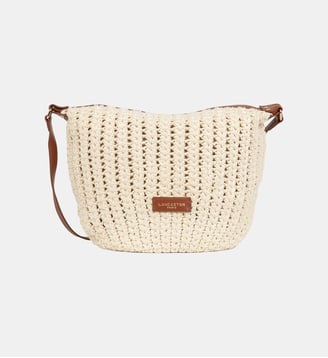 Sac à main coton tressé et cuir - Lancaster - Beige et camel