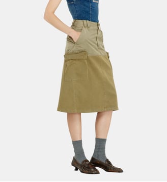 Jupe cargo midi en coton et nylon - Diesel - Vert olive