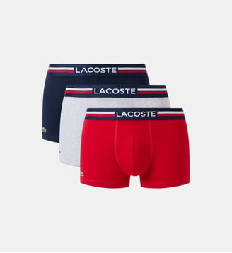 Lot de 3 boxers courts coton stretch - Lacoste - Bleu marine, gris chine et rouge