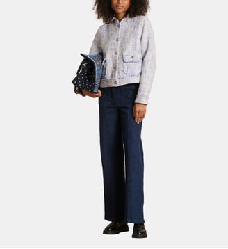 Veste droite en tweed col officier - La Fée Maraboutée - Bleu