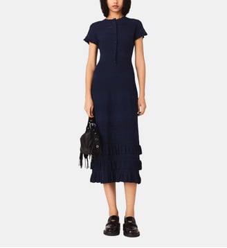 Robe longue en maille avec volants - Maje - Marine