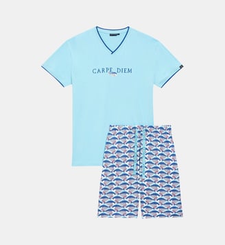 Pyjashort en jersey de coton léger - Carpe Diem - Arthur - Bleu