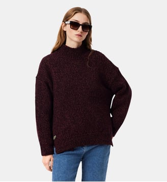Pull col montant maille moulinée laine - Lacoste - Bordeaux