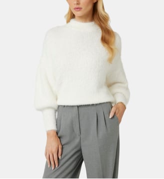 Pull ras-du-cou fil duveteux - Guess - Blanc
