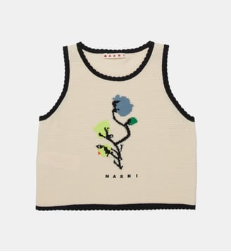 Top en maille à motif floral - Marni - Blanc cassé