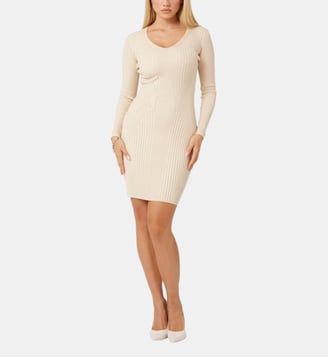 Minirobe-pull maille côtelée - Guess - Crème