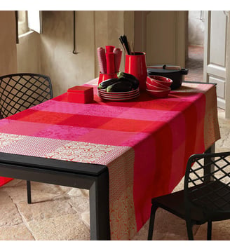 Nappe enduite Fleurs de Kyoto - Le Jacquard Francais - Cerise