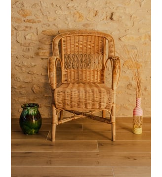 Fauteuil en osier Ernest N°1582- Produit chiné - Debongout - Bois clair