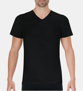 Maillot de corps slim coton peigné col V - Eminence - Noir