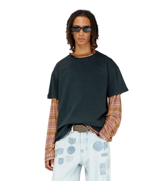 T-shirt avec bords effilochés et détails en cristal - Diesel - Noir