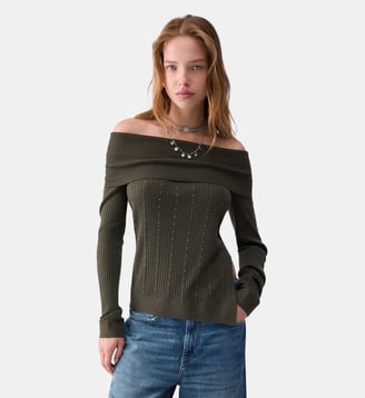 Maille en laine avec encolure Bardot - Liu Jo - Vert