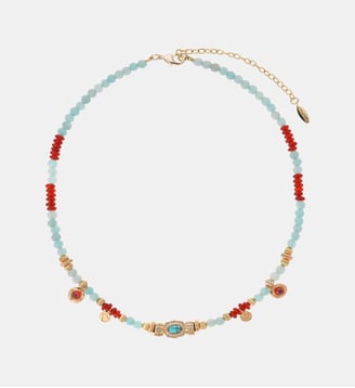 Collier ras de cou de perles avec pampilles ANATOLYA - Hipanema - Bleu turquoise