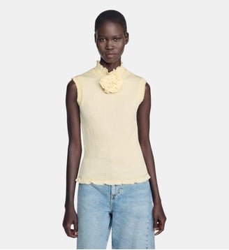 T-shirt smocké à détail fleur Sandro