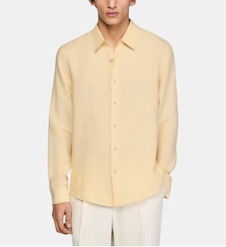 Chemise en lin  - Sandro - Beige et blanc